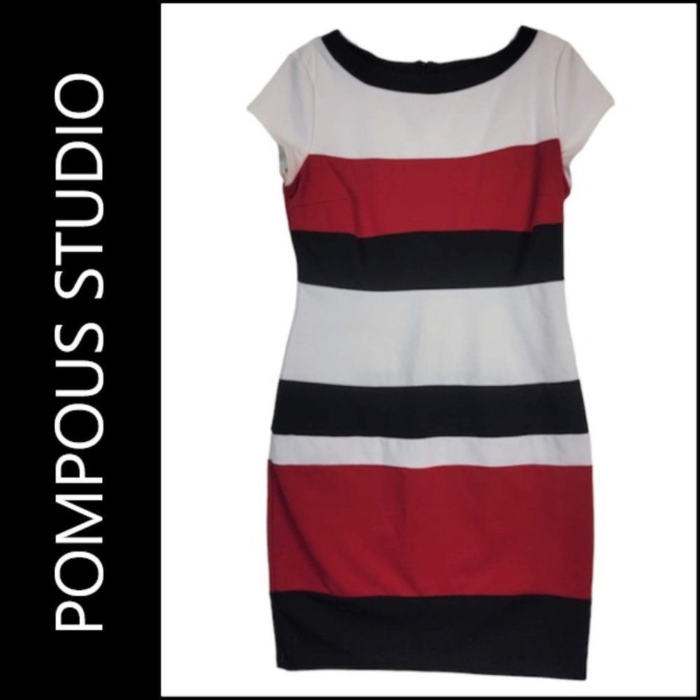 Pompous Studio Women Sheath Short Sleeve Dress Stripe Size 12